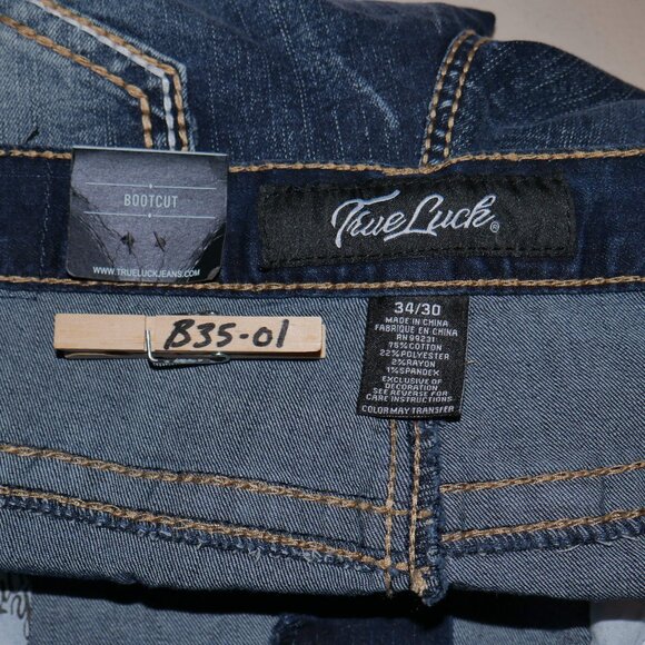 True Luck Bootcut Jeans Dark Wash Denim Men's Size 34x30 Thick Stitch BKE NWT - Picture 6 of 8